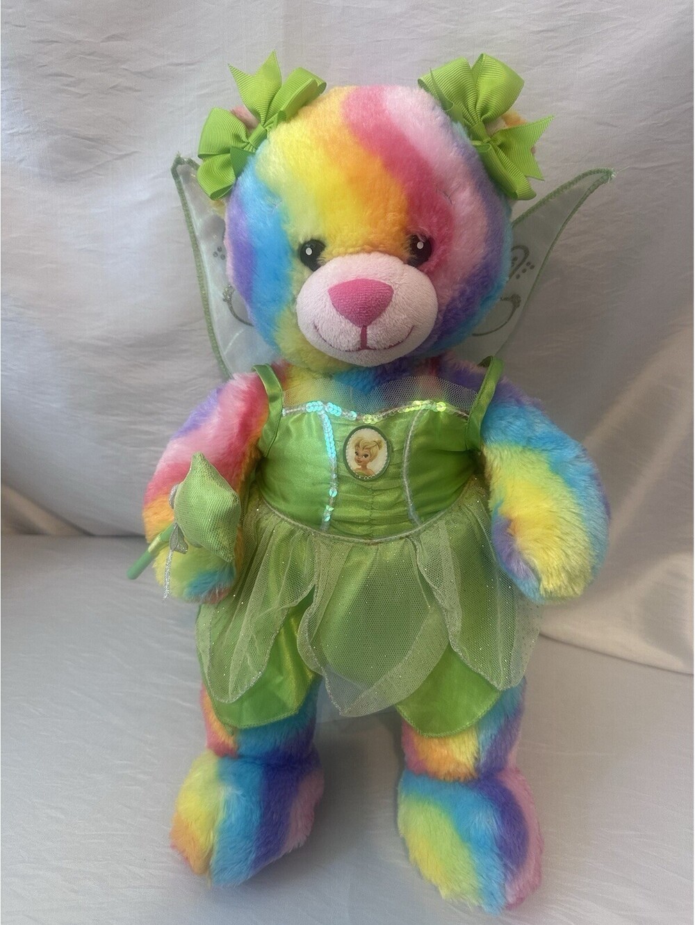 Build-A-Bear Disney Tinker Bell Rainbow Swirl Plush Teddy Fairy Wings 16” EUC